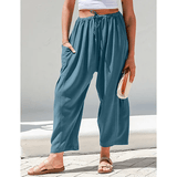 BreezyLuxe™ - Dames Linnen Broek met Wijde Pijpen en Zakken - Yoova