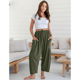 BreezyLuxe™ - Dames Linnen Broek met Wijde Pijpen en Zakken - Yoova