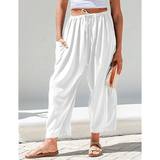 BreezyLuxe™ - Dames Linnen Broek met Wijde Pijpen en Zakken - Yoova