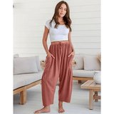BreezyLuxe™ - Dames Linnen Broek met Wijde Pijpen en Zakken - Yoova