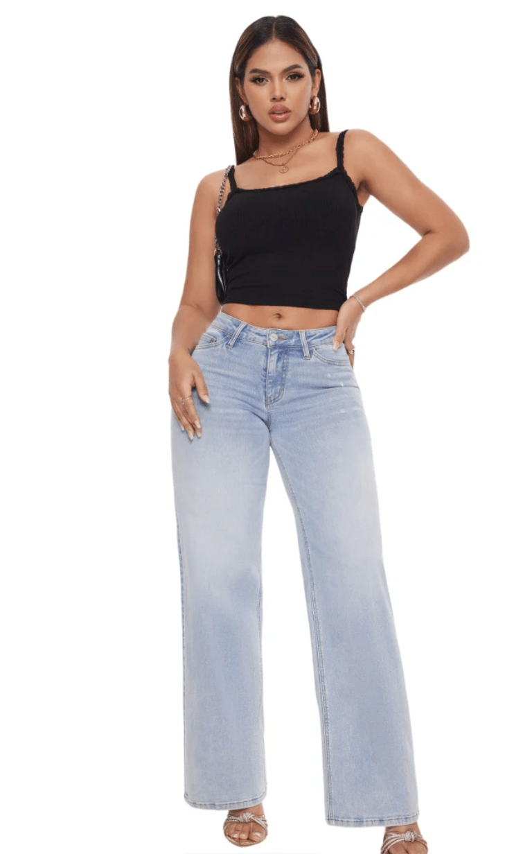 FlowDenim™ - Stretchy Baggy Jeans Wijde Pijpen voor Vrouwen - Yoova