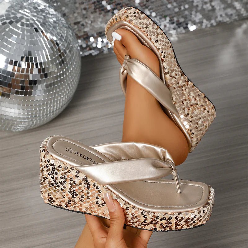 GlimmerStep™ - Dames teenslippers met dikke zool en pailletten - Yoova