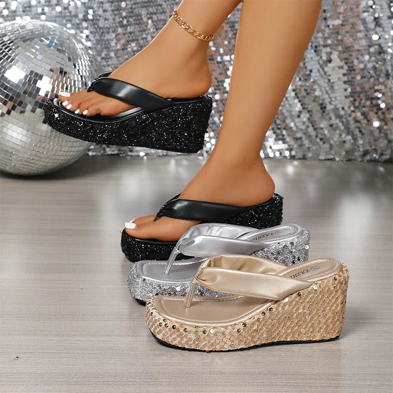 GlimmerStep™ - Dames teenslippers met dikke zool en pailletten - Yoova