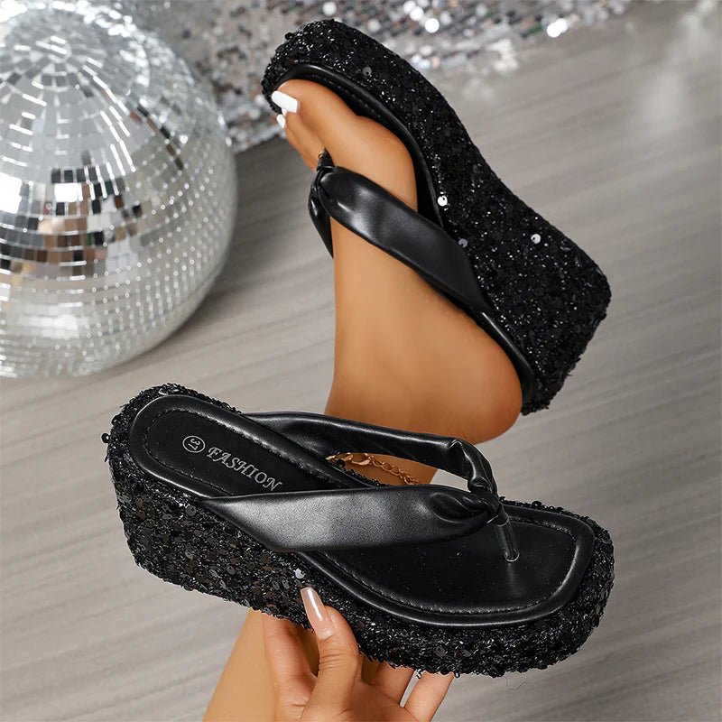 GlimmerStep™ - Dames teenslippers met dikke zool en pailletten - Yoova